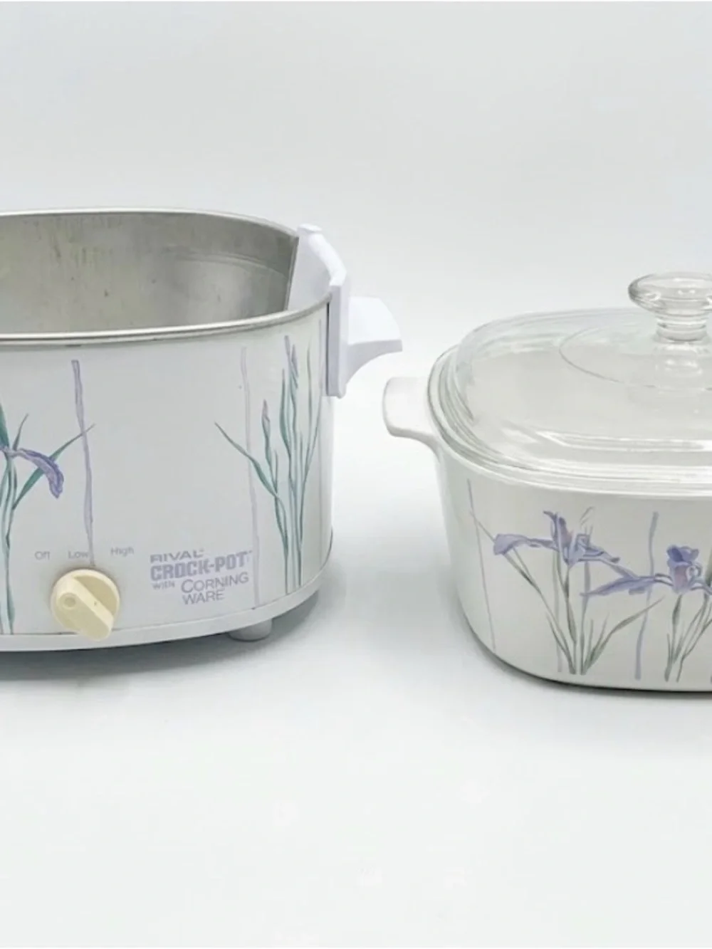 Vintage Rival Crock-Pot with CorningWare 3 Qt Shadow Iris Complete 3 pc set